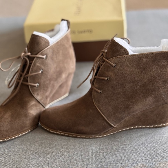 Franco Sarto Taupe Suede Laced Women's Wedge Ankle Boots - Picture 1 of 7